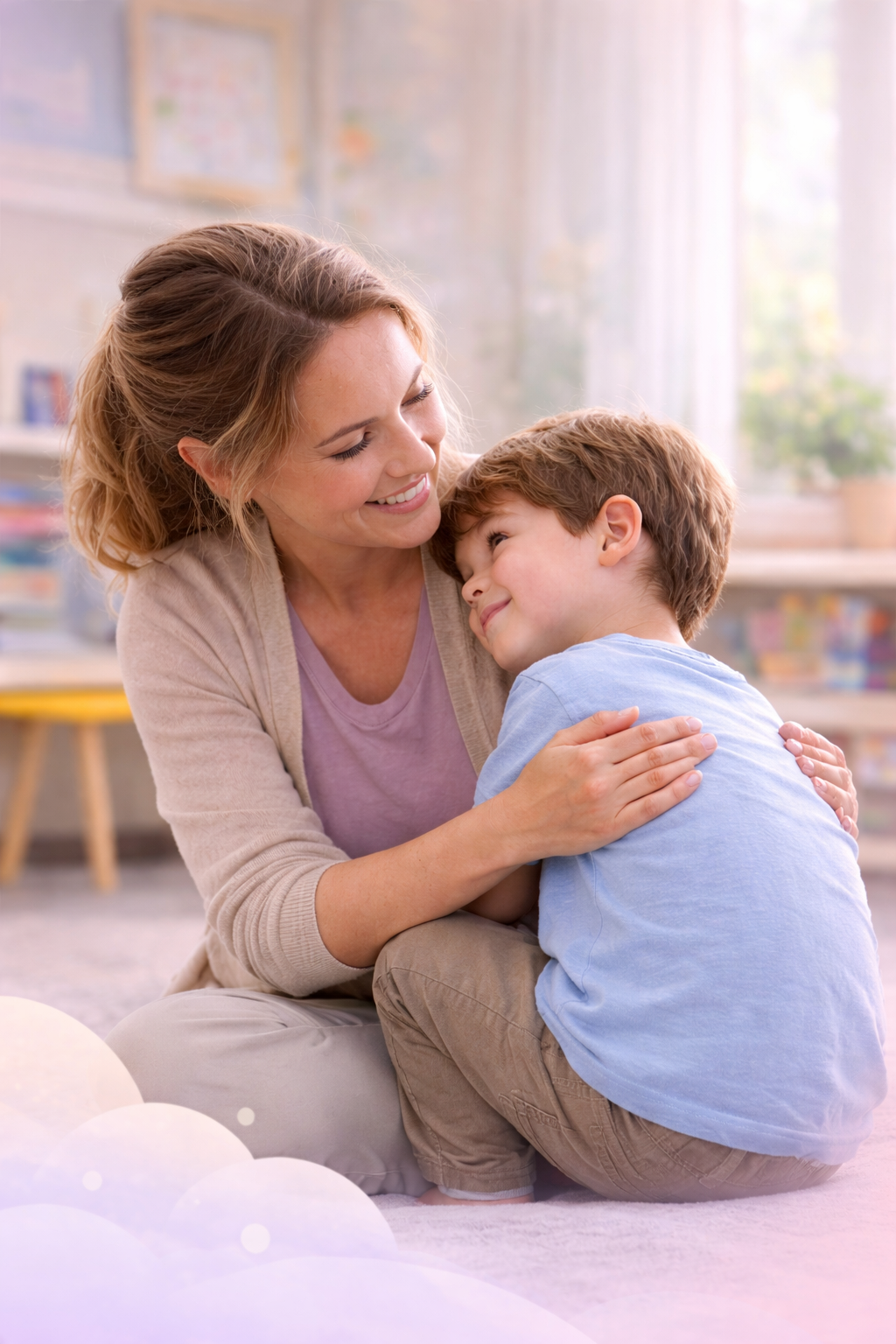 Educator comforting a child